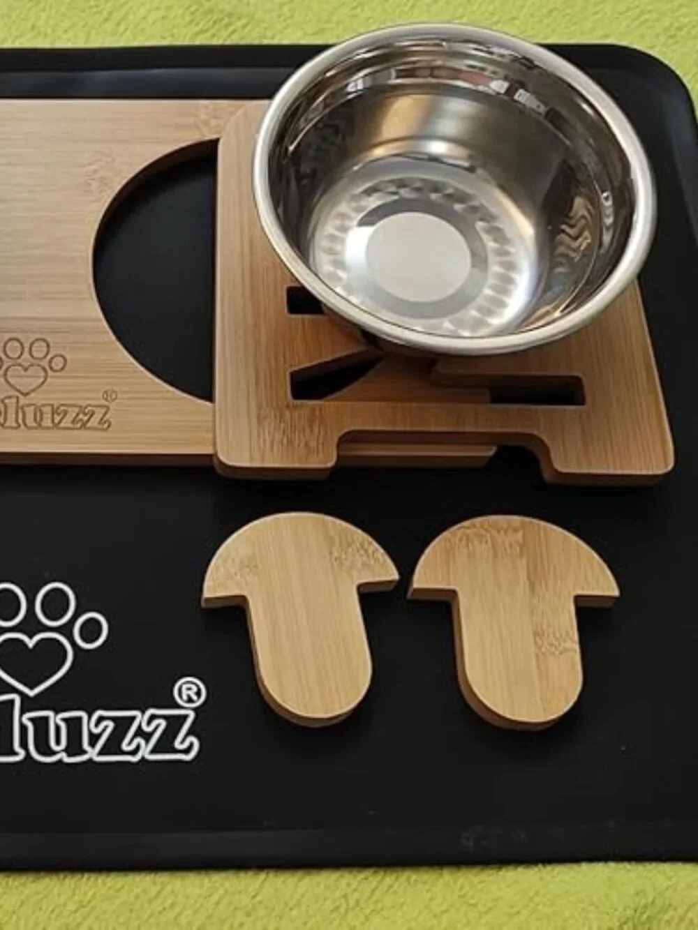 Bamboo Raised Feeder with Bowls and Mat